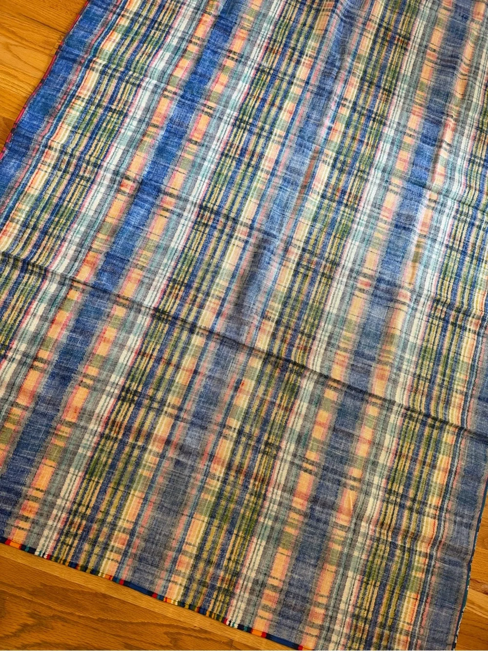 Vintage retro 1970s bright colored plaid tablecloth picnic cloth 74”x44” Mod